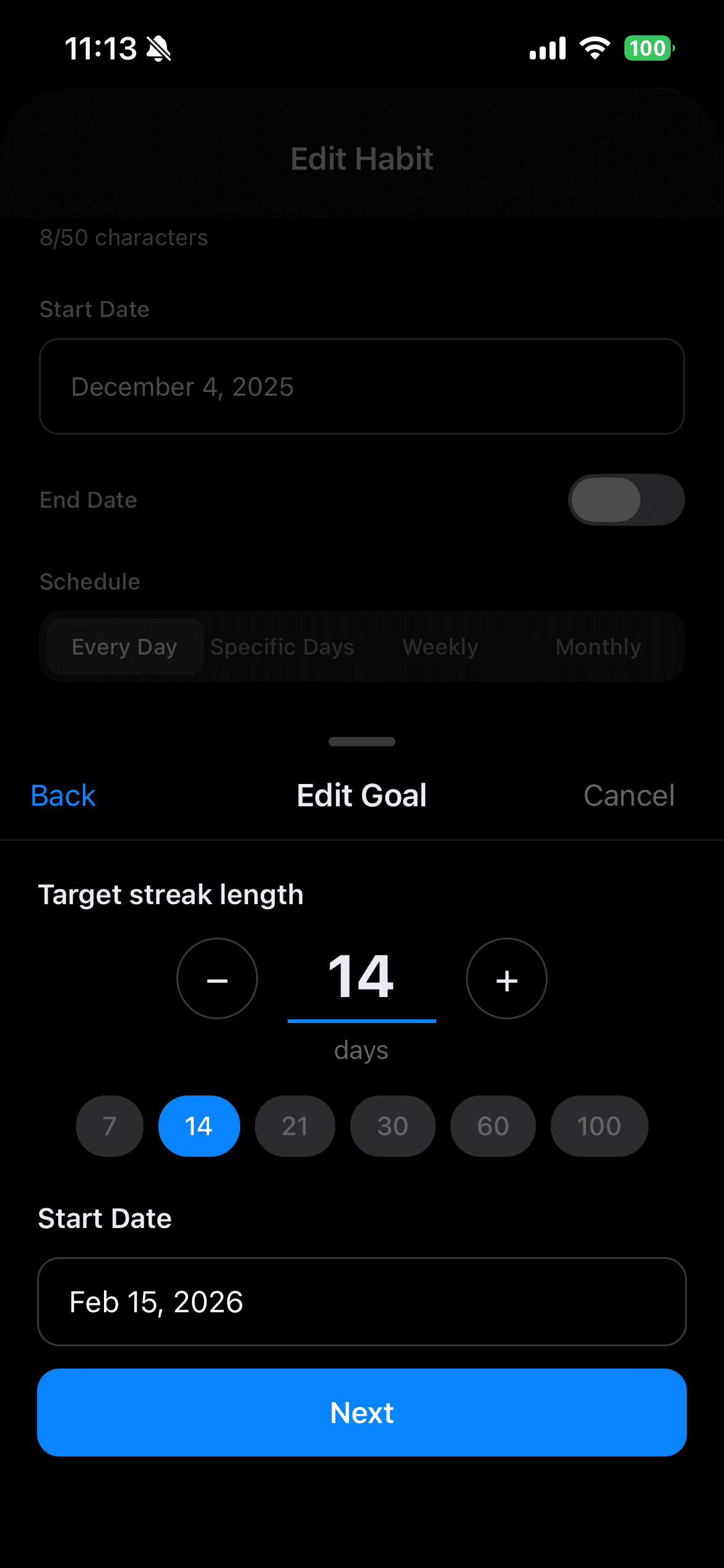 Create habit with schedule picker